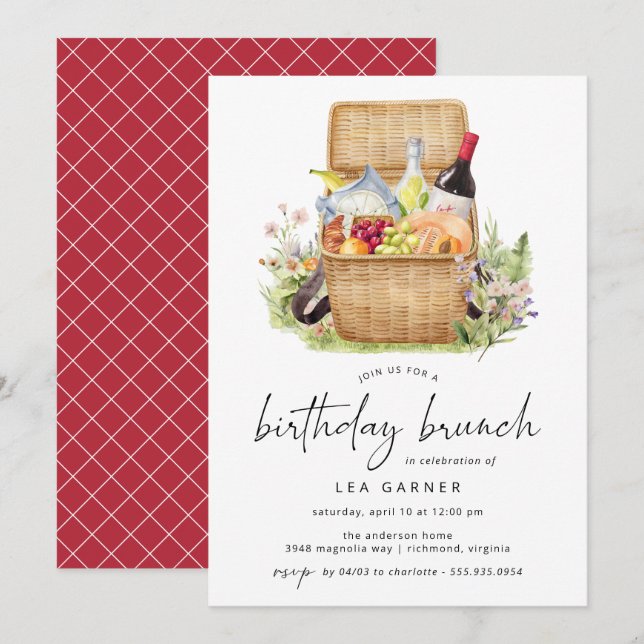 Invitation Pique-nique de printemps | Joli Brunch Floral Anni (Devant / Derrière)