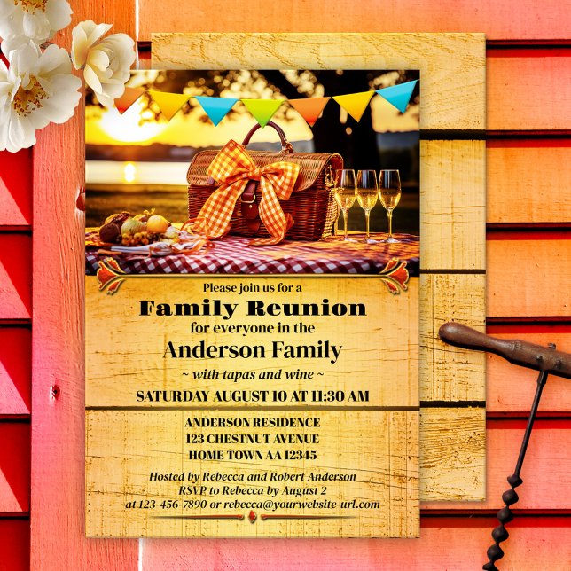 Invitation Pique-nique d'été Famille Réunion (Summer invitation in a rustic country style with a picnic table. Great for a family reunion)
