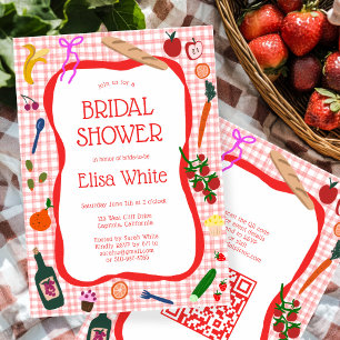 Invitation Pique-nique Gingham Moderne Mignon QR PERSONNALISÉ