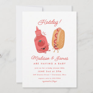 Invitation Pique-nique Hotdog Baby-Q Rouge Fête de Naissance