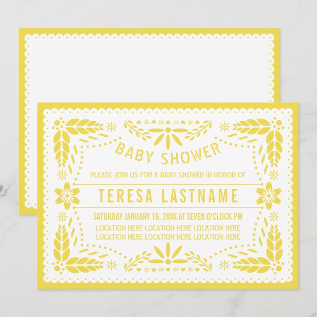 Invitation Pique-nique jaune, blanc baby shower mexicain (Devant / Derrière)