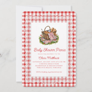 Invitation Pique-nique pour Baby Shower à carreaux rouges et