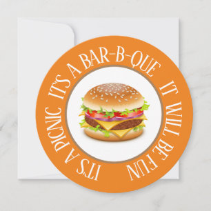 Invitation Pique-nique Rond Amusant / Bar-B-Que Hamburger Inv