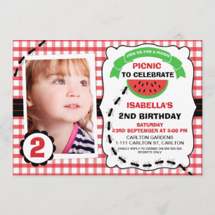 Invitation Pique-nique Watermelon Photo Anniversaire Fête Inv