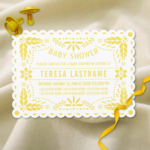 Invitation Pique picado baby shower jaune, blanc