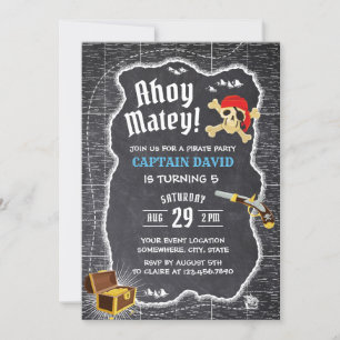 Invitation Pirate Boy Anniversaire Fête Chalkboard Adventure 