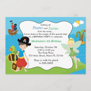 Invitation Pirate Fairy Pixie Anniversaire de enfant Party