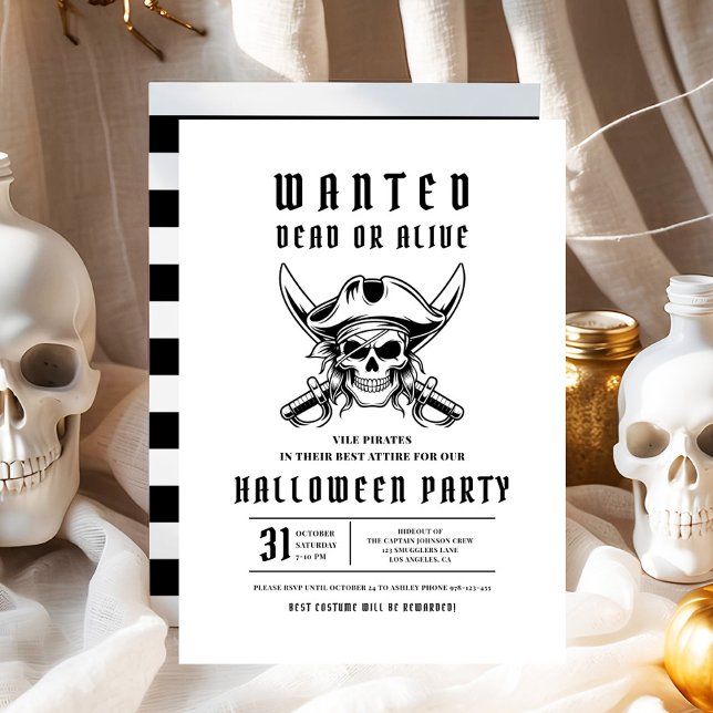 Invitation Pirate Halloween Party (Pirate Skull Halloween Party Invitation)