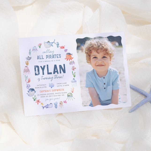 Invitation Pirate Ocean Under the Sea Boys Photo Anniversaire (Créateur téléchargé)