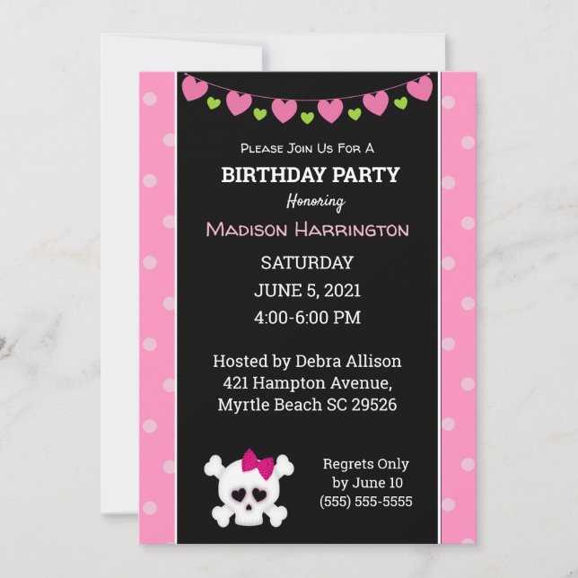 Invitation Pirate Pirate Princess rose Anniversaire (Devant)