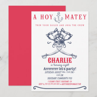 Invitation Pirate rose thème fête d'anniversaire