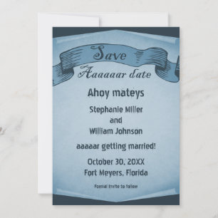 Invitation Pirate Scroll Save the Date, Bleu