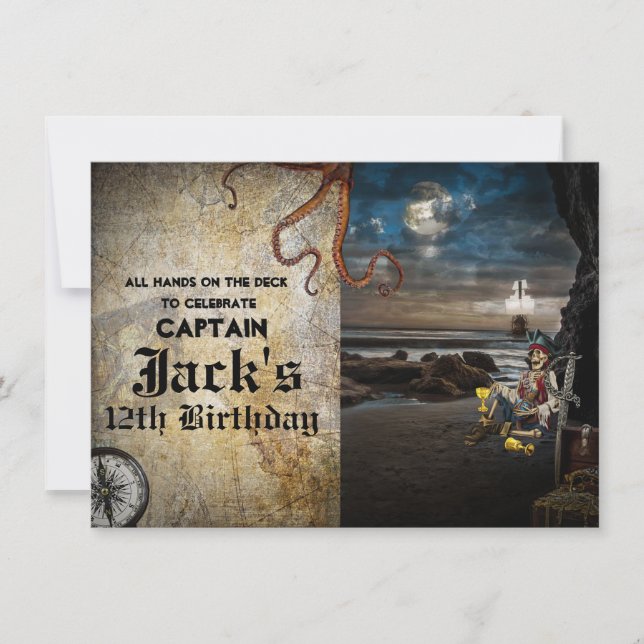 Invitation Pirate Skeleton sur la Beach Birthday Party (Devant)
