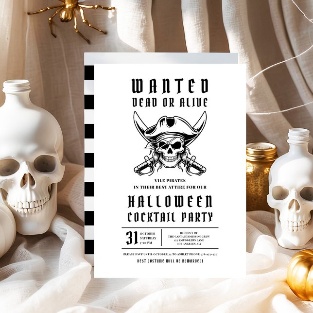 Invitation Pirate Skull Halloween Cocktail Party (Pirate Skull Halloween Cocktail Party Invitation)