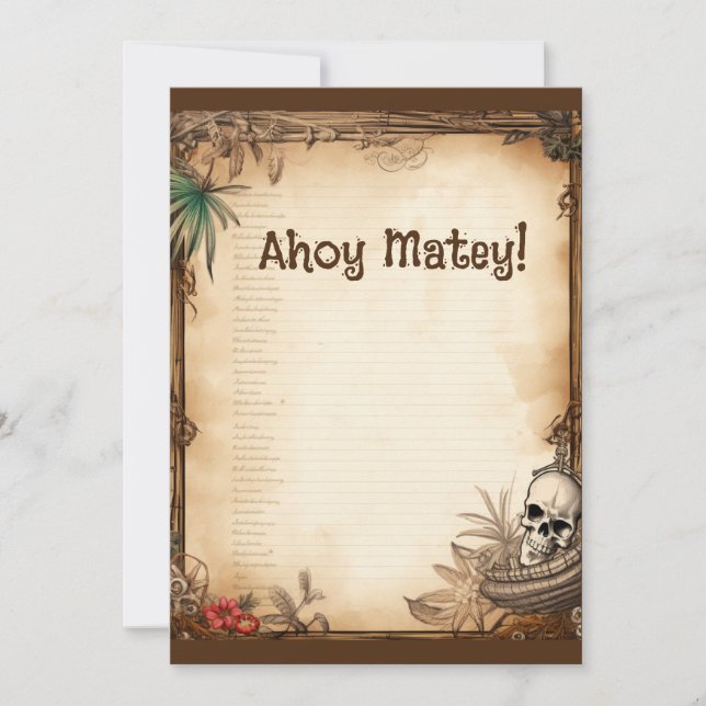 Invitation Pirate Skull Parlez comme un anniversaire de pirat (Devant)