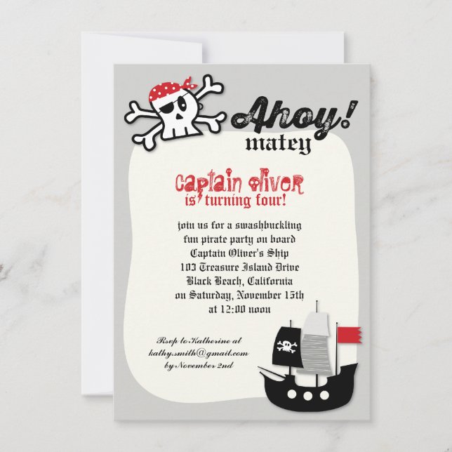 Invitation Pirate Skulls & Ship Anniversaire de enfant Invita (Devant)