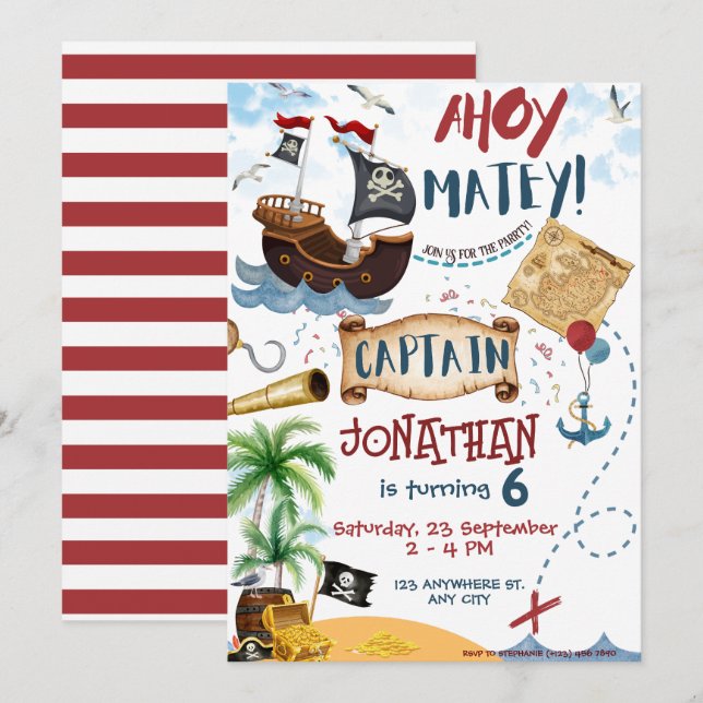 Invitation pirate Téléchargement instantané (Devant / Derrière)