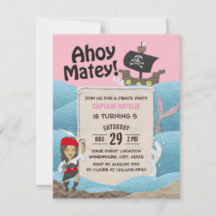 Invitation Pirate Thème Capitaine Fille Anniversaire
