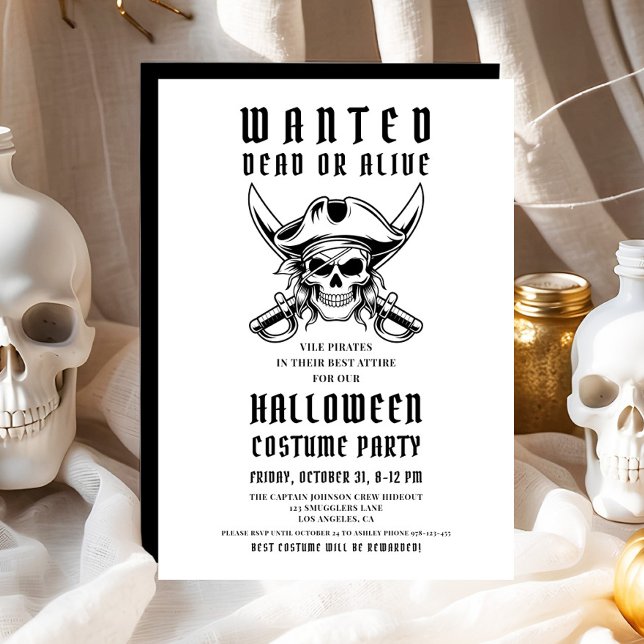 Invitation Pirate vintage Halloween Costume Party (Vintage Pirate Skull Halloween Costume Party Invitation)