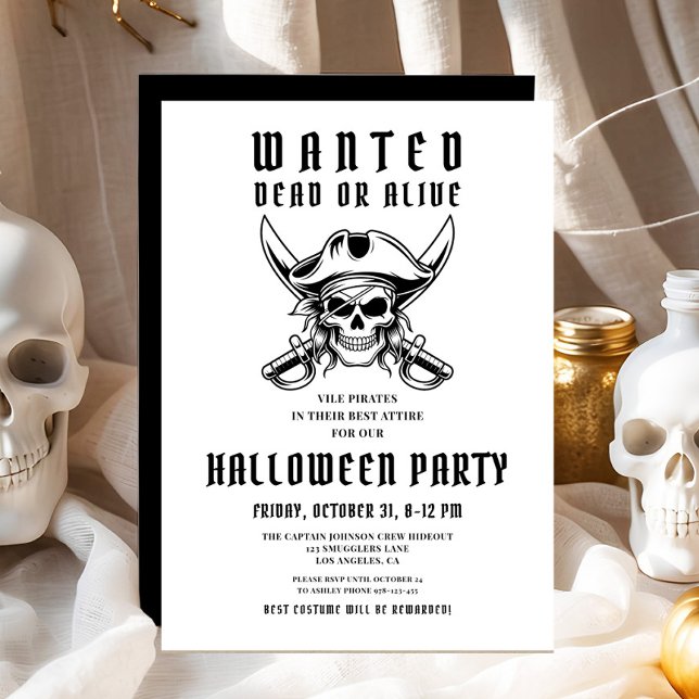 Invitation Pirate vintage Halloween Party (Vintage Pirate Skull Halloween Party Invitation)