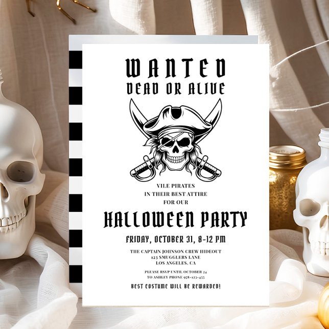 Invitation Pirate vintage Halloween Party (Vintage Pirate Skull Halloween Party Invitation)