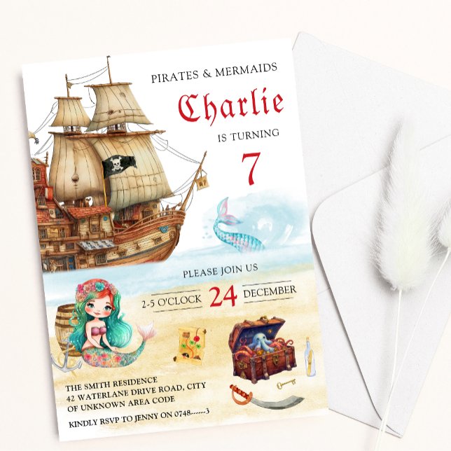 Invitation Pirates et sirènes Anniversaires de enfants (Créateur téléchargé)