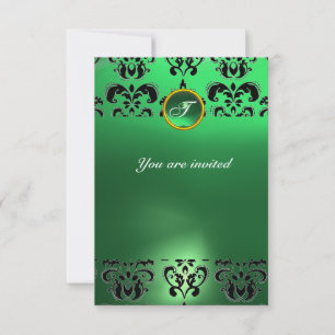 Invitation PIRRE D'ÉMERaude EN DAMAS MONOGRAMME vert  noir