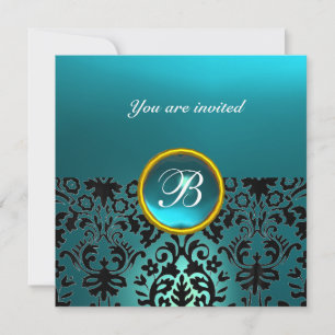 Invitation PIRRE FIN DAME MONOGRAMME aigue-marine bleu