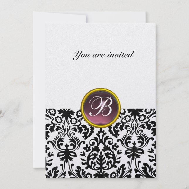 Invitation PIRRE MONOGRAMME DAMASK GEMME améthyste glace viol (Devant)
