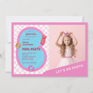 Invitation Piscine à poupées rose Retro Anniversaire