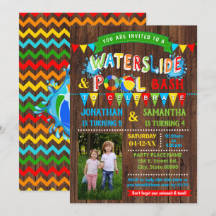 Invitation Piscine à toboggans photo d'anniversaire