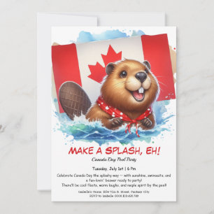 Invitation Piscine avec castor amoureux Fête du Canada