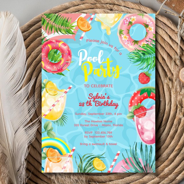 Invitation Piscine boissons d'été anniversaire adulte (Créateur téléchargé)
