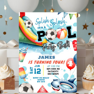 Invitation Piscine de balle de football fête d'anniversaire
