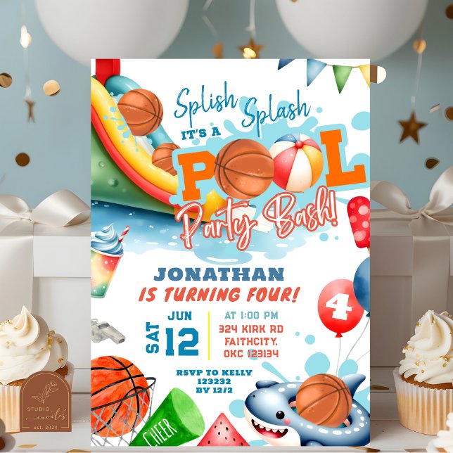 Invitation Piscine de basket fête d'anniversaire (Créateur téléchargé)