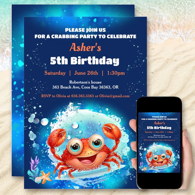 Invitation Piscine de crabe Anniversaire Fête Garçon âge pers (Crab Pool Birthday Party Boy Custom Age Invitation)