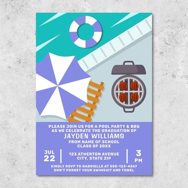 Invitation Piscine de fête de la piscine pour barbecue (Graduation pool party and BBQ invitation)