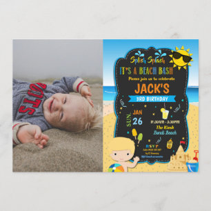 Invitation Piscine de plage Anniversaire Fête Blond Boy Photo