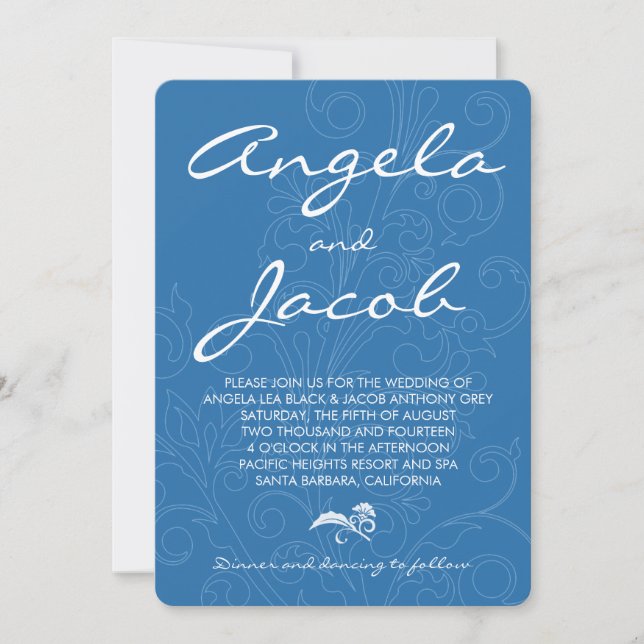 Invitation Piscine de typographie Peacock Mariage floral bleu (Devant)
