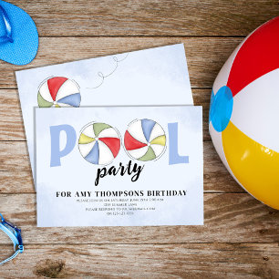 Invitation Piscine d'été Anniversaire Beach Balls