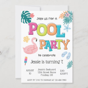 Invitation Piscine d'été Fête Anniversaire N'importe quel âge