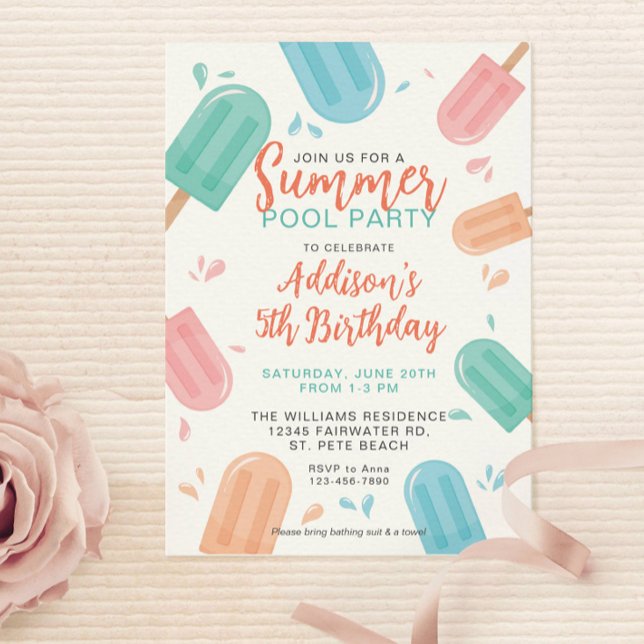 Invitation Piscine d'été Fête d'anniversaire Jardin cuisine (Créateur téléchargé)