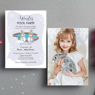 Invitation Piscine d'hiver violet photo fête d'anniversaire