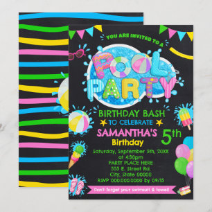 Invitation Piscine Été Anniversaire Enfants Bassin Pink Party
