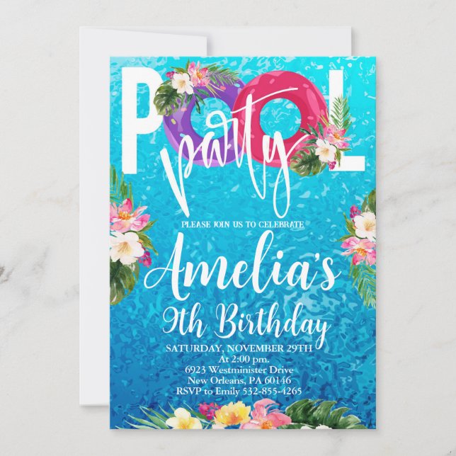 Invitation Piscine Fête Anniversaire, Fête de la Piscine, Tou (Devant)