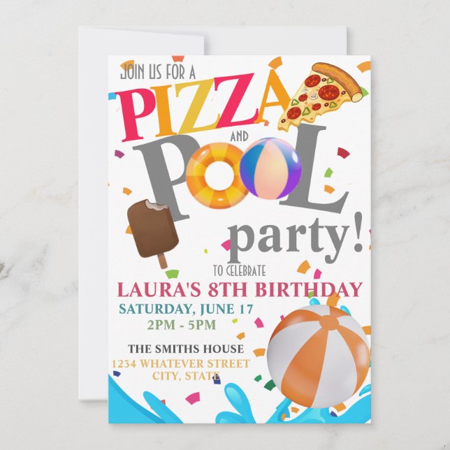 Invitation Piscine fête d'anniversaire personnalisée (Devant)