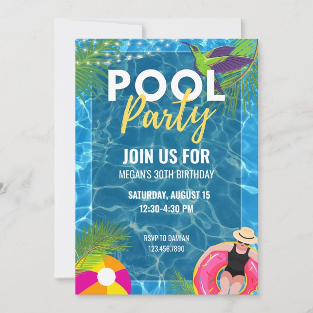 Invitation Piscine fête d'été Anniversaire adulte Teenage Par (Devant)