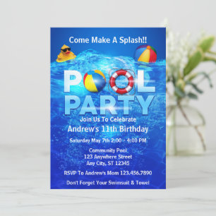 Invitation Piscine Fête Été Piscine Plongée Anniversaire