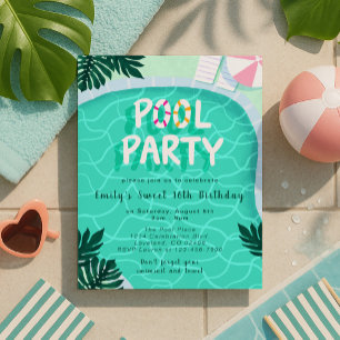 Invitation Piscine Fête Été Sweet sixteen moderne Anniversair