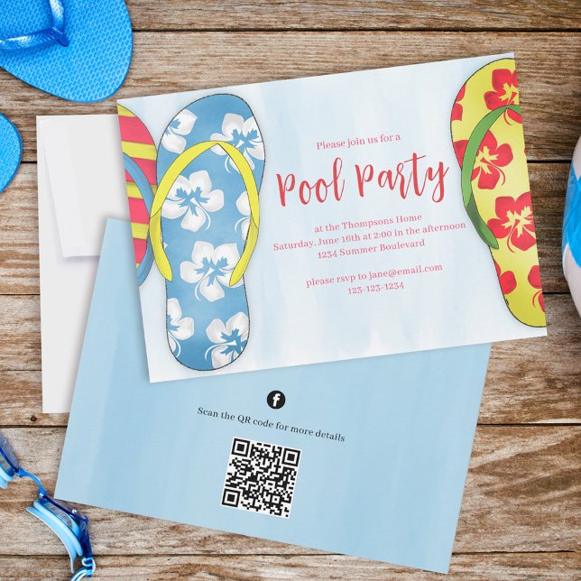 Invitation Piscine Fête Summer Beach Tropical Flip Flops (Créateur téléchargé)